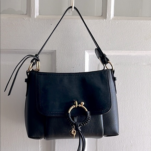Elegant Black Leather Handbag Brand New Gold Tone Hardware Suede & Leather B003